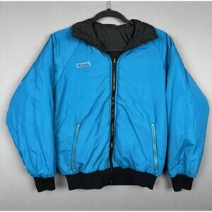 Vintage Columbia NEON BLUE & Black Reversible Bomber Jacket Mens Small 90s Y2K